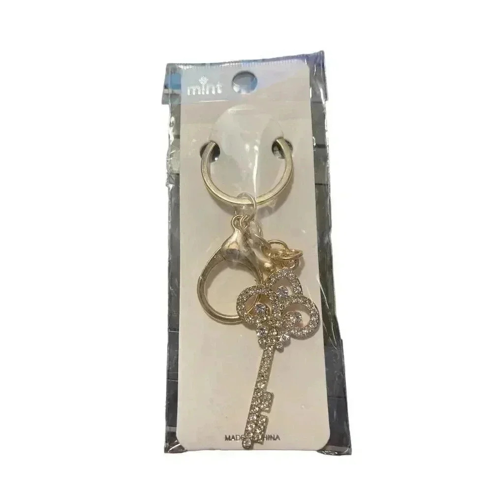 Golden Good Luck Key Charm With Bling Rhinestone Classic Purse Bag Keychain Gift
